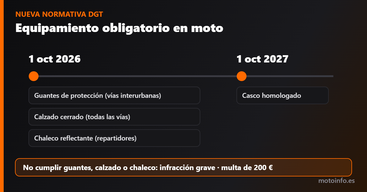 Calendario del equipamiento obligatorio en moto: 2026 y 2027